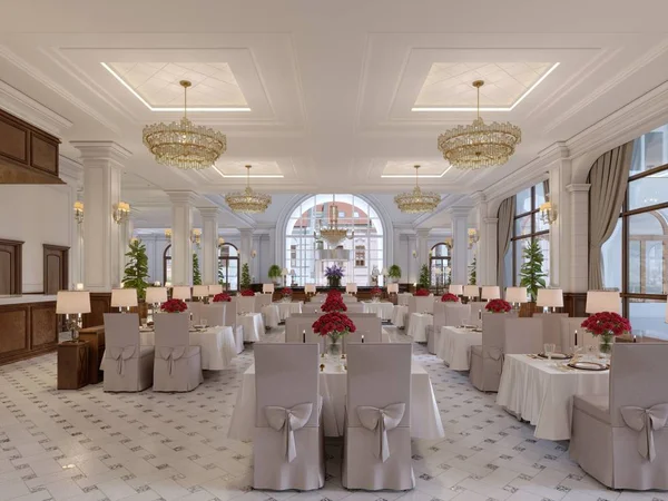 Bel Intérieur Restaurant Dans Hôtel Moderne Avec Des Tables Tissu — Photo