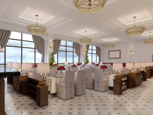 Bel Intérieur Restaurant Dans Hôtel Moderne Avec Des Tables Tissu — Photo