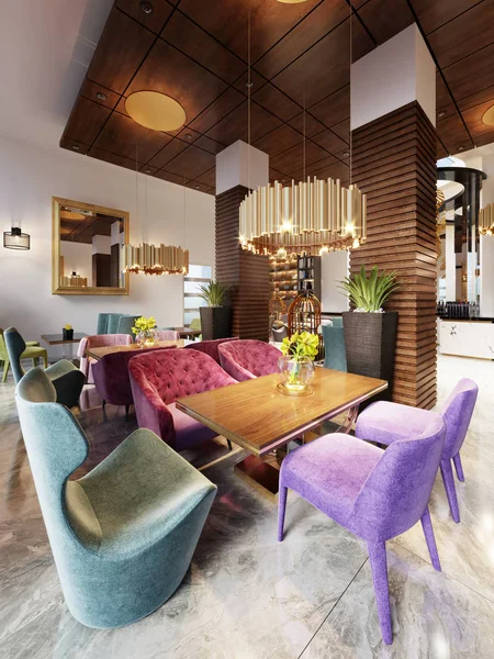 Beautiful Interior Modern Restaurant Exquisite Soft Furniture Rendering — Stock Photo, Image