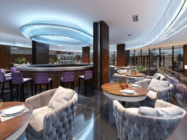 Bar Restoran çağdaş tarzda sayacı ile. 3D render