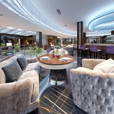 Bar Restoran çağdaş tarzda sayacı ile. 3D render