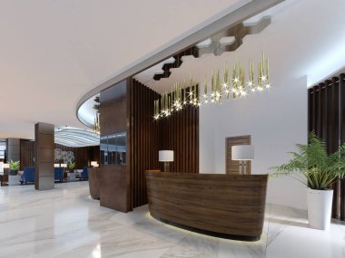 Resepsiyon alanı modern bir otel. 3D render