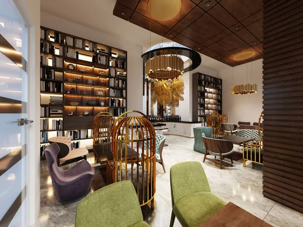 Modern Modernen Stil Bibliothek Bar Art Deco Stil Mit Eleganten — Stockfoto