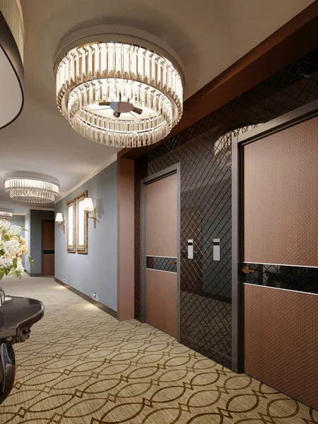 Otel Koridorda Ahşap Kapılar Dizayn Render — Stok fotoğraf