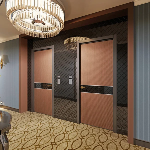 Diseño Puertas Madera Pasillo Del Hotel Renderizado — Foto de Stock