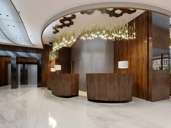 Reception Med Ingång Och Lounge Lobbyn Rendering — Stockfoto