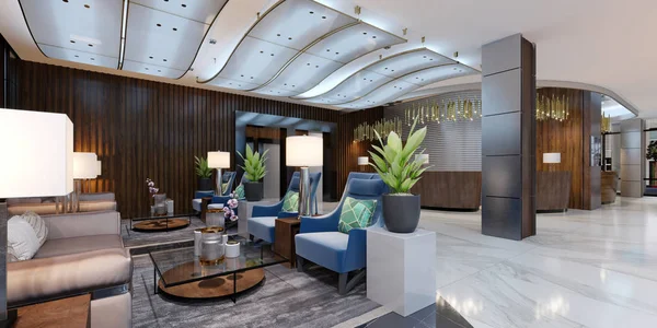 Lounge Area Hotel Design Lobby Rendering — Stock Photo, Image