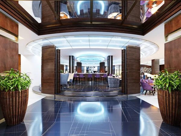 The entrance to the bar is a restaurant of a luxury hotel in a modern style. 3d rendering