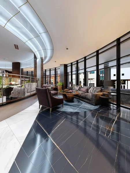 Interieur Hedendaagse Hotel Hotellobby Rustruimte Met Comfortabele Moderne Meubels Rendering — Stockfoto