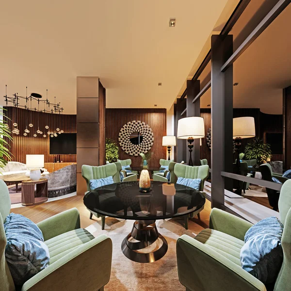 Hermosa Sala Estar Del Hotel Estilo Moderno Con Muebles Lujo —  Fotos de Stock