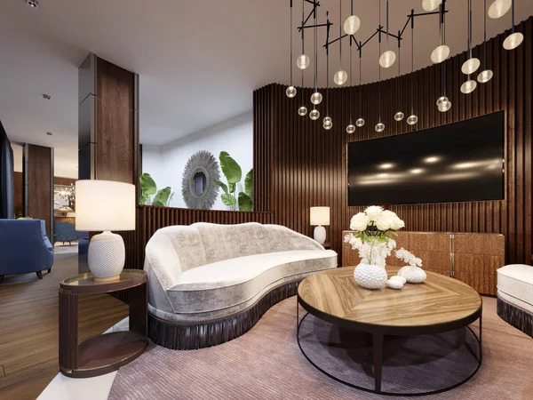 Zeer Luxe Zithoek Een Modern Hotel Witte Ontwerper Sofa Met — Stockfoto