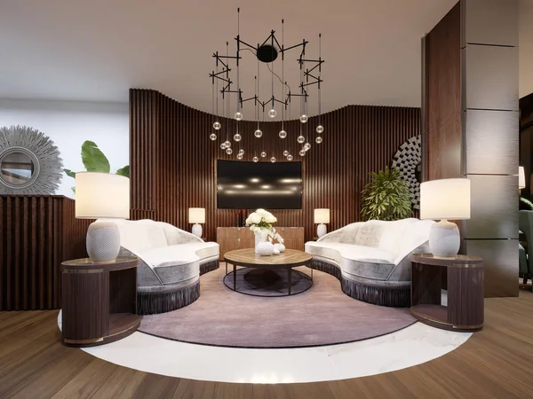 Sehr Luxuriöse Sitzecke Einem Modernen Hotel Weißes Designersofa Mit Lamellen — Stockfoto