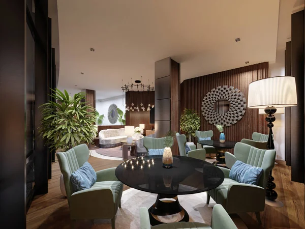 Loungebereich Des Hotels Modernem Stil Mit Modischen Designermöbeln Tischen Und — Stockfoto