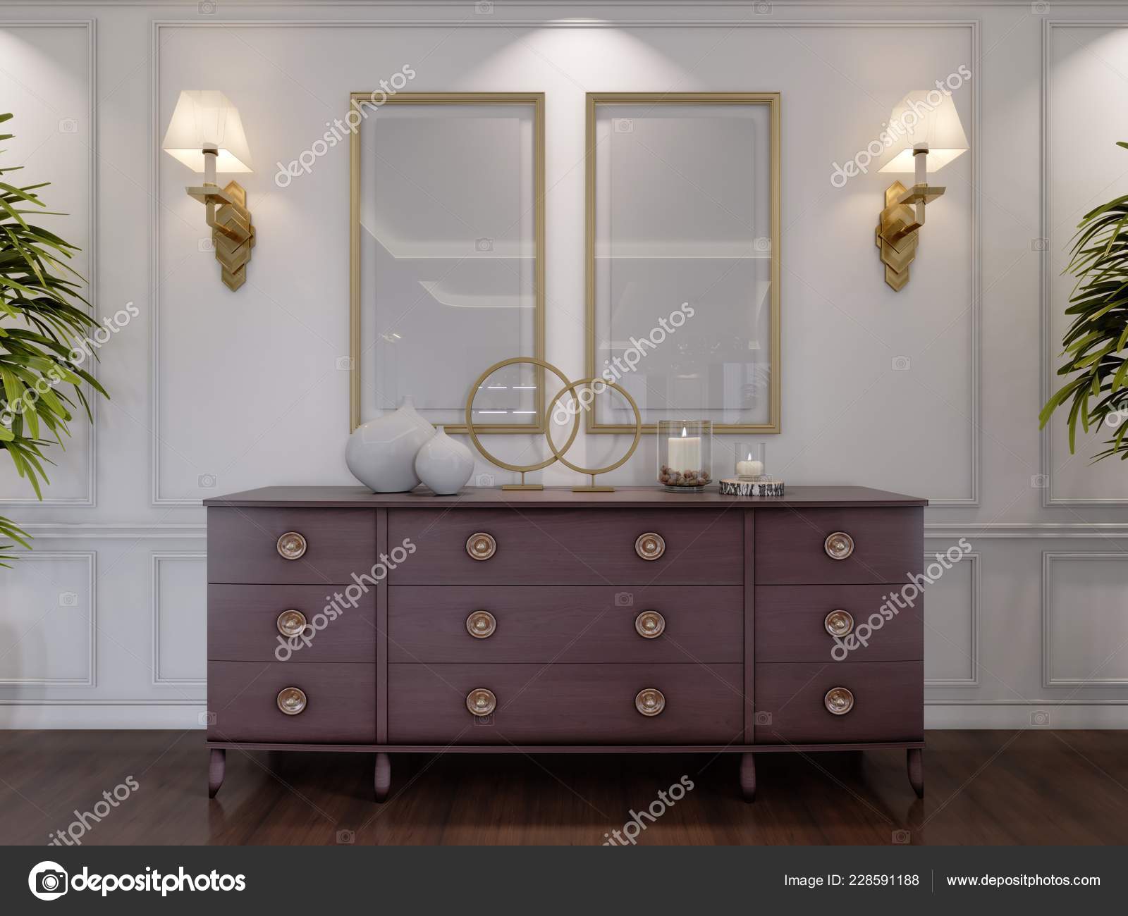Classic Wooden Chest Drawers Sliding Cabinets Empty