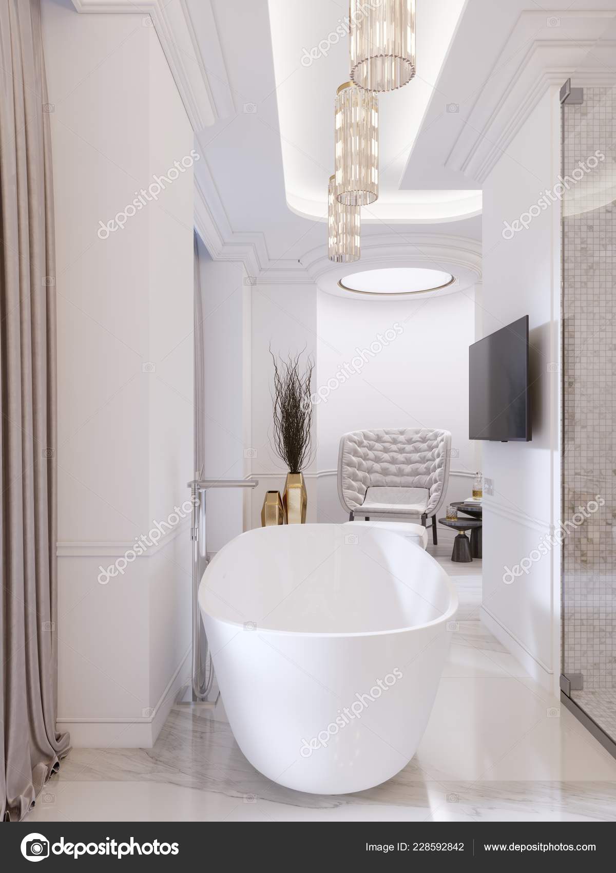 Luxurious Contemporary Bathroom Free Standing Bath Wall Shower