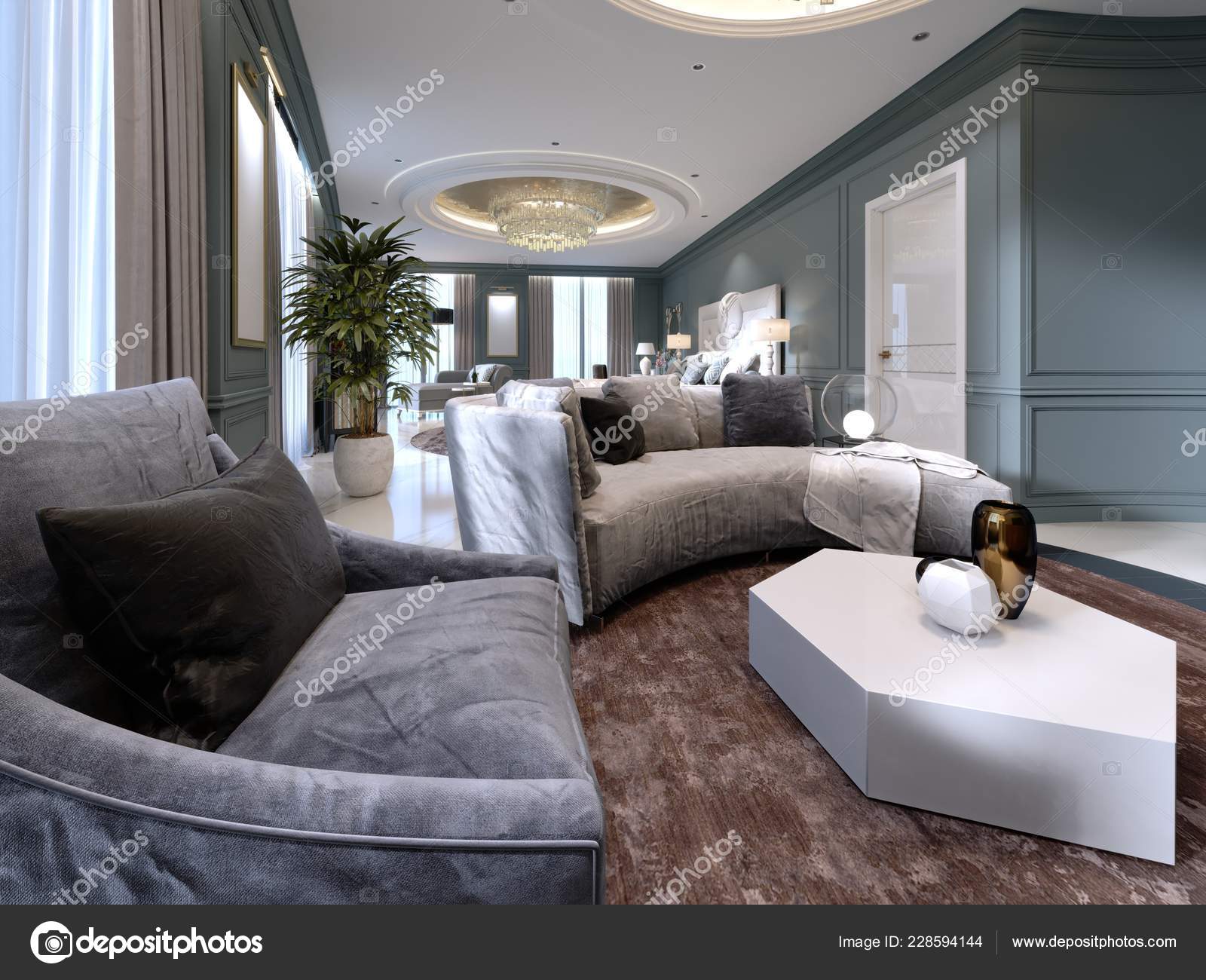 Guest Room Luxurious New Hotel Open Space Bedroom Living