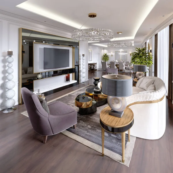 Apartamentos Luxo Hotel Com Uma Sala Estar Sala Jantar Sofá — Fotografia de Stock