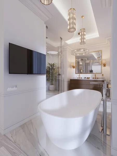 Luxusní Moderní Koupelna Volně Stojící Vanou Zeď Sprcha Toaletní Stolek — Stock fotografie