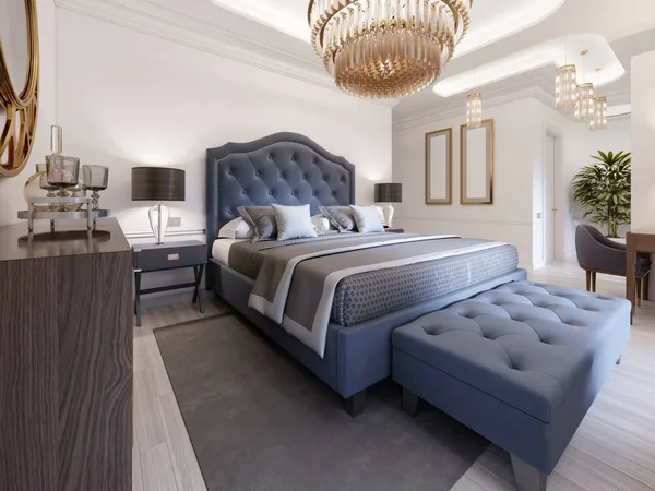 Een Luxe Slaapkamer Een Klassieke Stijl Met Gouden Elementen Een — Stockfoto