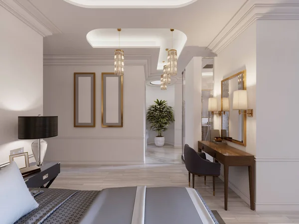 Moderne Design Suite Mit Elegantem Mobiliar Und Offenem Badezimmer Und — Stockfoto
