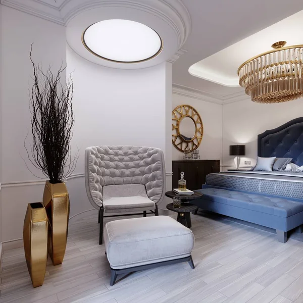 Bir Yatak Odası Modern Bir Tarzda Beyaz Açık Renklerde Bir — Stok fotoğraf