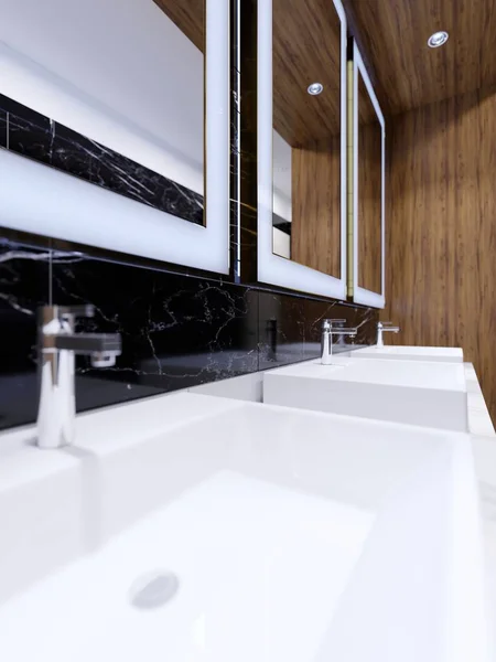 Washbasins Illuminated Mirror Rendering — Stock Photo, Image