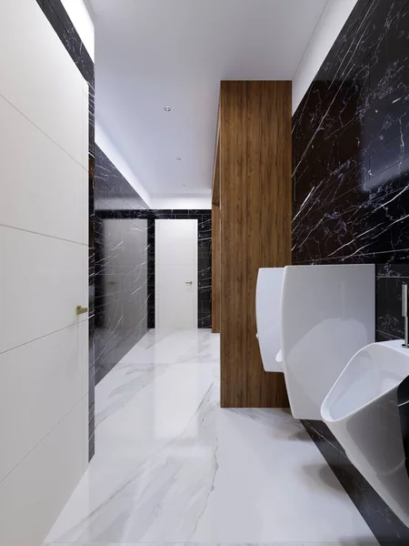 Baño Público Moderno Estilo Contemporáneo Con Nicho Madera Paredes Mármol — Foto de Stock