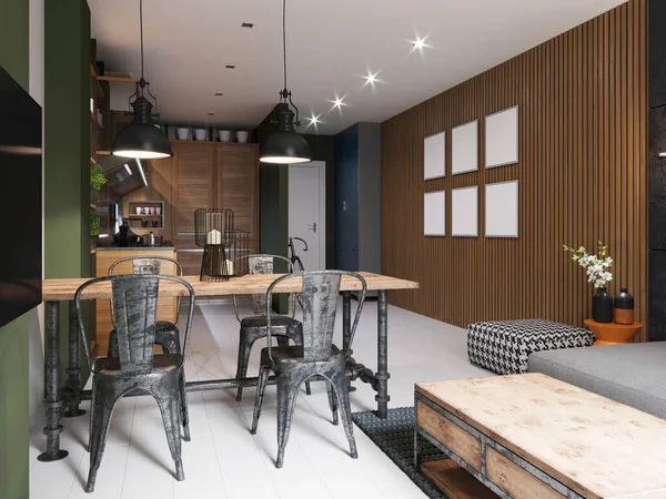 Cucina Con Sala Pranzo Stile Moderno Hipster Con Una Combinazione — Foto Stock