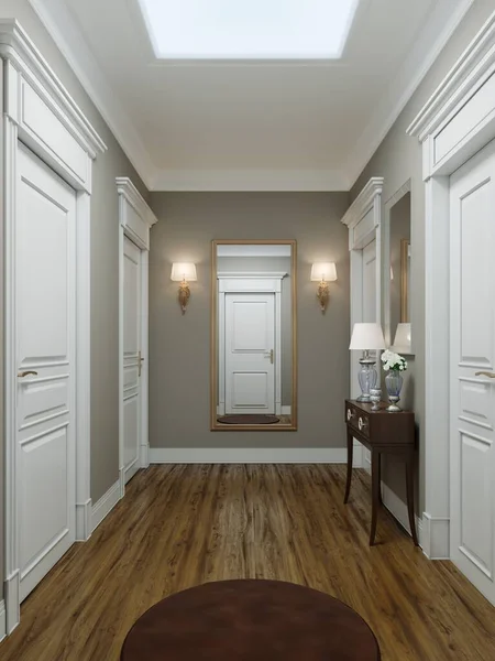 Classic Modern Hallway Corridor Interior Beige Walls White Doors Key — Stock Photo, Image