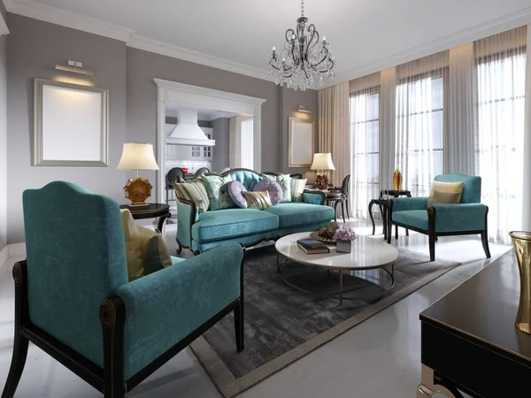 Modern Art Deco Style Living Room Trendy Green Furniture Beige — Stock Photo, Image