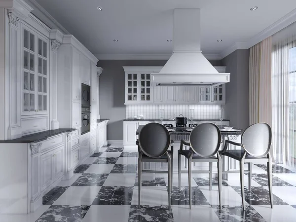 Moderna Cocina Estilo Art Déco Con Muebles Blanco Negro Moda — Foto de Stock