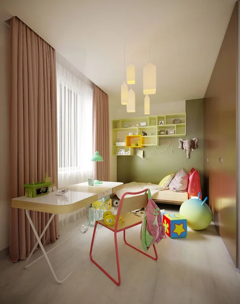 Una Habitación Infantil Multicolor Con Una Cama Escritorio Una Variedad —  Fotos de Stock