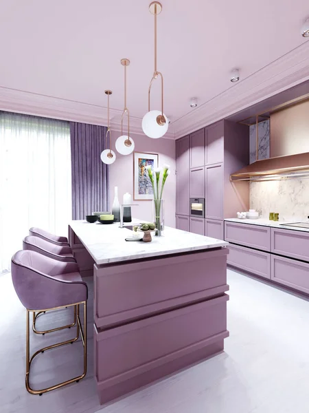 Cucina Alla Moda Uno Stile Tendenza Mobili Color Lilla Design — Foto Stock