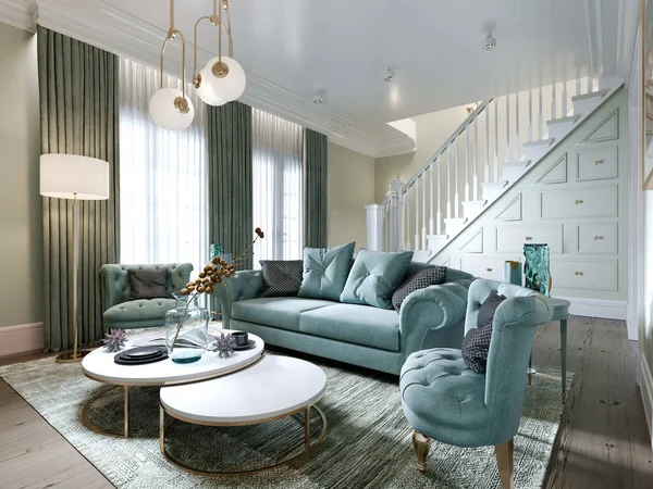 Luxurious Fashionable Living Room Soft Sofa Armchair Unit Console Decor — Stock Photo, Image