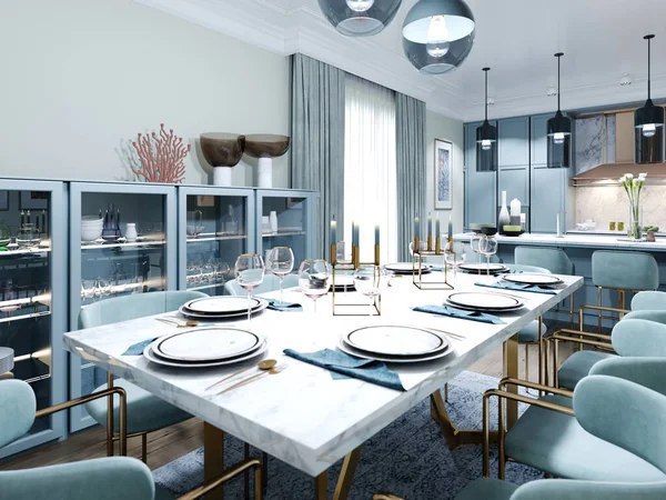 Design Sala Jantar Elegante Com Mesa Jantar Cadeiras Para Oito — Fotografia de Stock