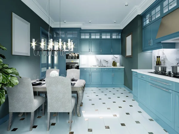 Fashionable Kitchen Design Classic Style Green Baded Coral Color Белые — стоковое фото