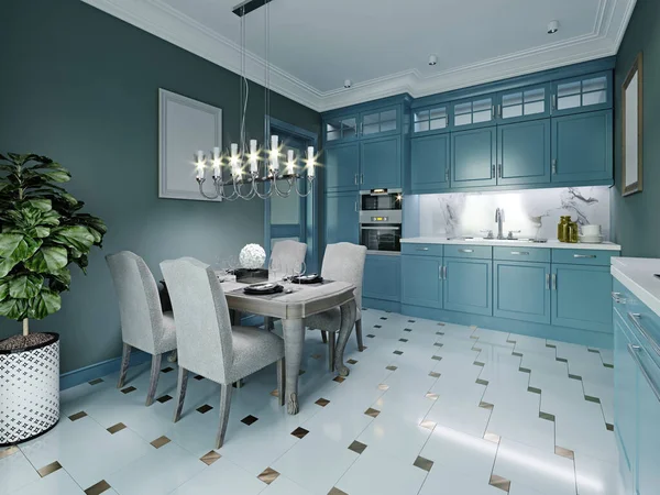 Stile Classico Design Della Cucina Alla Moda Verde Colore Corallo — Foto Stock