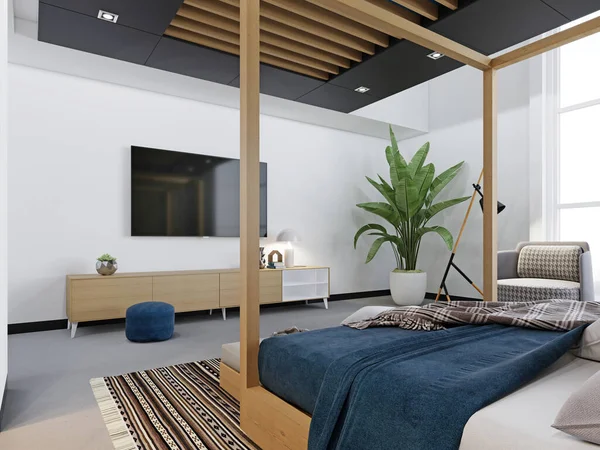 Design Moderne Mode Une Chambre Lit Avec Une Verrière Meuble — Photo