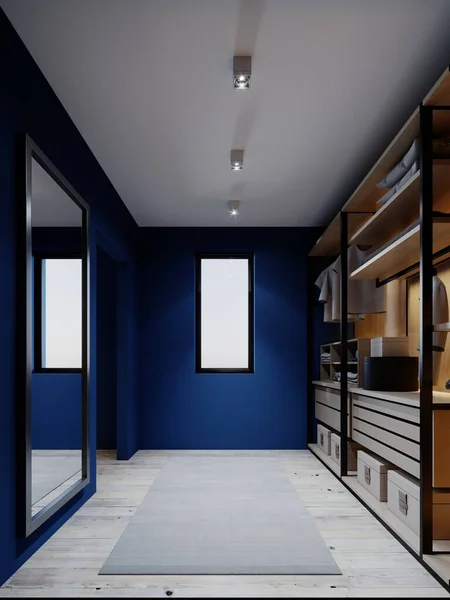 Armario Apartamento Con Paredes Azules Renderizado —  Fotos de Stock