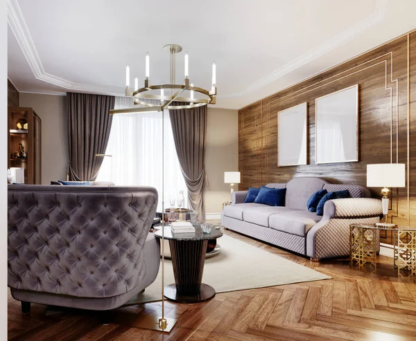Diseño Moda Salón Interior Colores Cálidos Artdeco Muebles Tapizados Mesa —  Fotos de Stock