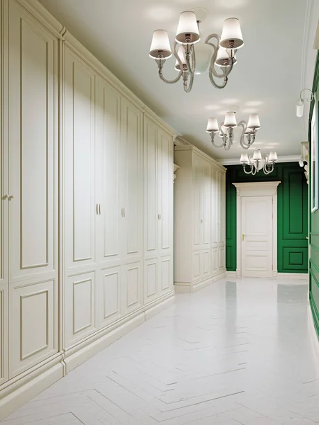 Couloir Style Classique Avec Des Murs Verts Des Portes Blanches — Photo