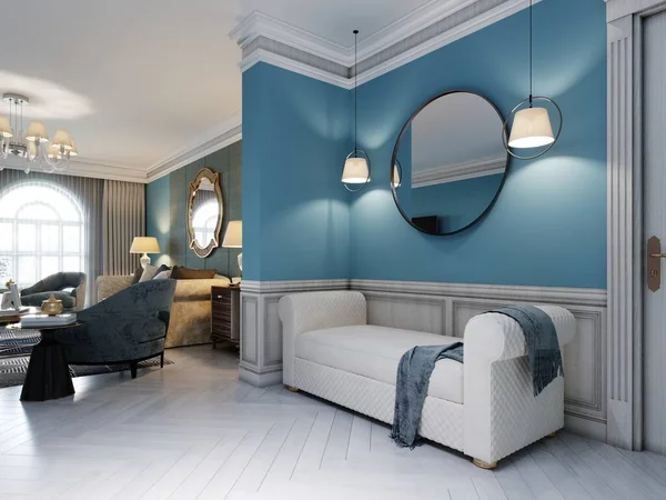 Λευκός Καναπές Στο Χωλ Στο Μοντέρνο Διαμέρισμα Provence Στυλ Μπλε — Φωτογραφία Αρχείου