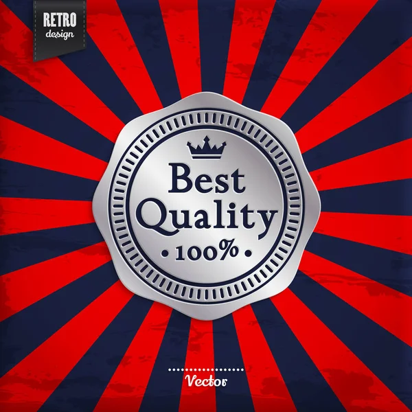 Placa de plata de mejor calidad sobre fondo de rayos de sol. Promoción de productos. Vector . — Archivo Imágenes Vectoriales