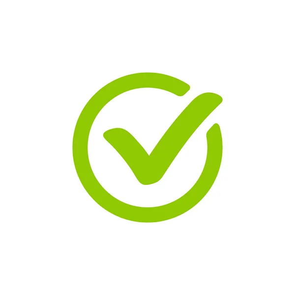 Groen vinkje pictogram in een cirkel. Teek symbool geïsoleerd op een witte achtergrond. Vector. — Stockvector