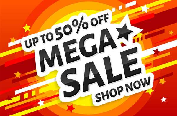 Mega sale poster. Abstract advertising banner, product promotionon. Design template. Vector.