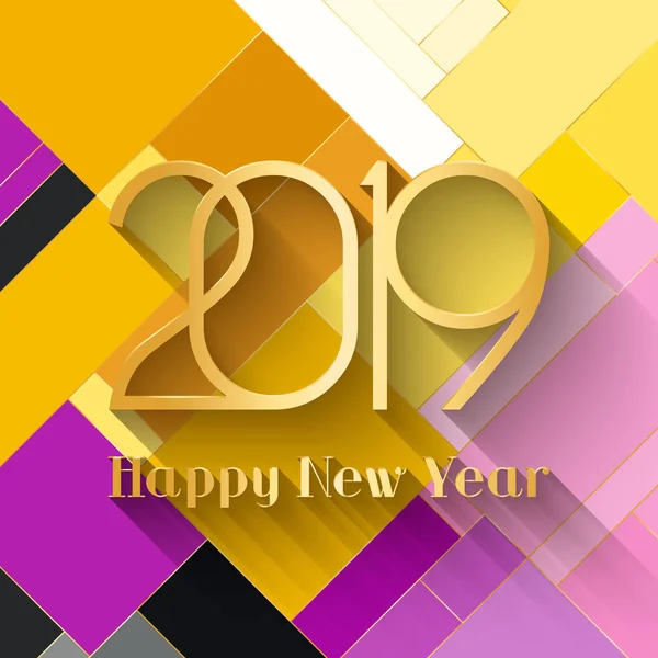 2019 Happy New Year, design template for holiday greeting card and invitation. Gold text and numbers. Vector. — Stock Vector