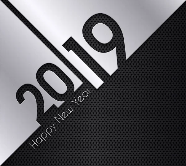 Glückliche Neujahrskarte 2019 mit Zahlen aus Silberpapier. Vektor. — Stockvektor