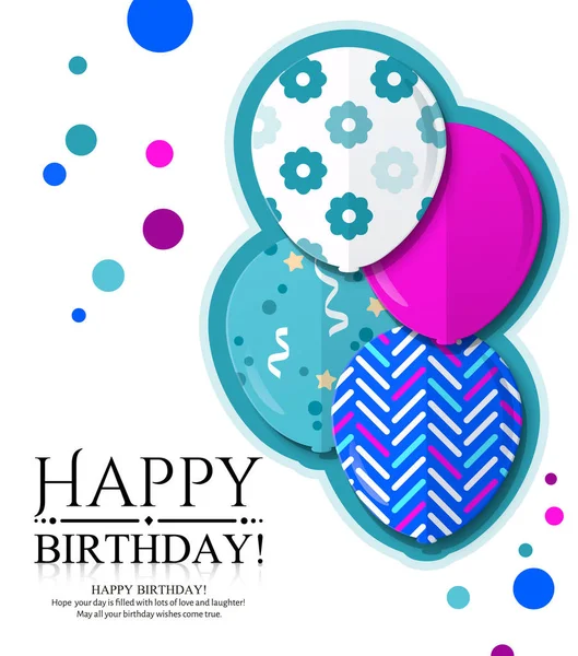 Feliz Aniversário Cartão Convite Com Balões Coloridos Estampados Estilo Plano — Vetor de Stock