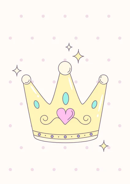 Corona de la realeza de la princesa femenina con joyas del corazón. Cartel para la habitación del bebé. Impresión infantil para vivero. El diseño se puede utilizar para la tarjeta de felicitación, la invitación, la ducha del bebé. Ilustración vectorial . — Vector de stock