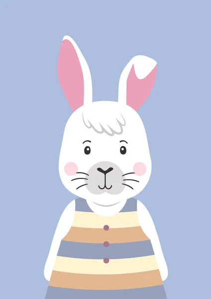 穿着条纹衣服的兔子很可爱.卡通角色。婴儿房的海报。幼稚园的幼稚园印。设计可用于儿童服装、贺卡、邀请函、婴儿淋浴。矢量说明. 图库插图